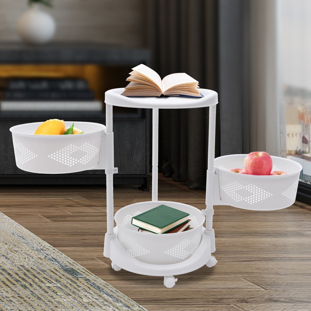 Multi-Layer Storage Shelves Kitchen Storage Cart Rotating Basket Vegetable Rack