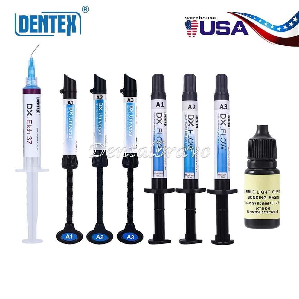DENTEX Dental Composite Resin Medium Flowable / Etching Gel/Bonding Adhesive