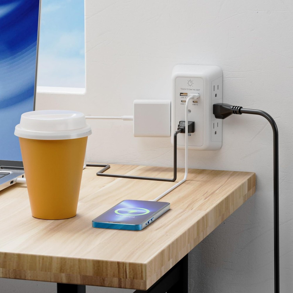 Wall Charger Surge Protector, Outlet Extender with Night Light, USB White