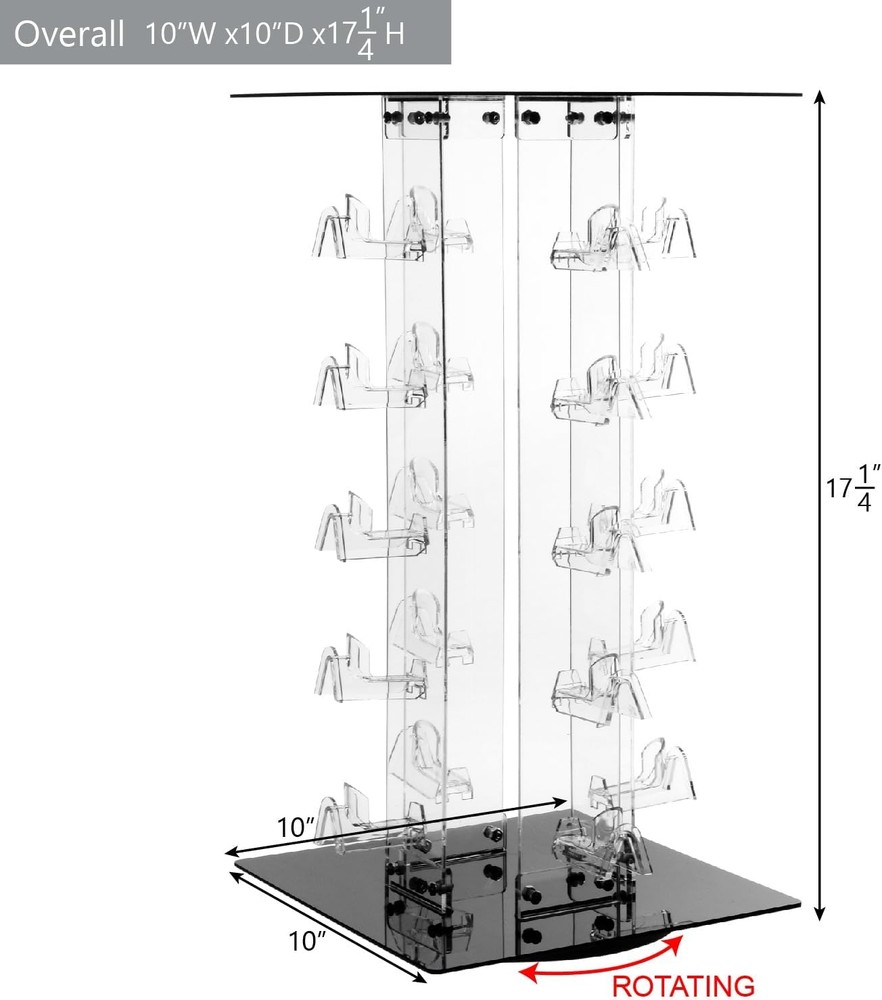 Polished Acrylic Sunglasses Display with Rotating Features - Holds 20 Frames