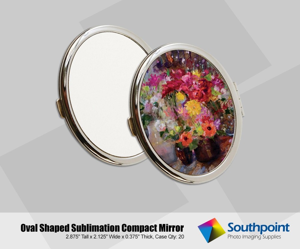 Oval Shaped Highly Polished Sublimation Compact Mirror Case Qty: 20