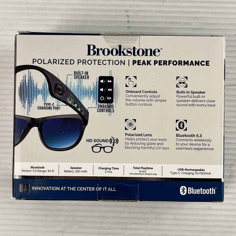 Brookstone Wireless Bluetooth Polarized Audio Smart Sunglasses – NEW w/ Case