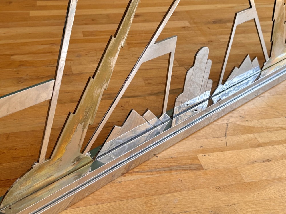 Art Deco Original Machine Age Chrome Brass Architectural Sculpture Panel Railing