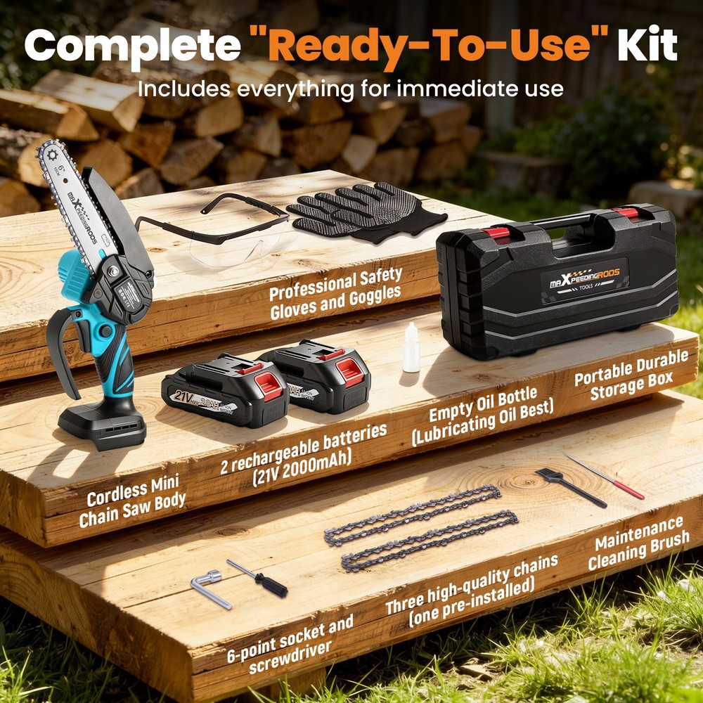 21V Cordless for Mini Chainsaw 2000mAh Rechargeable Battery 3 Chains Handheld
