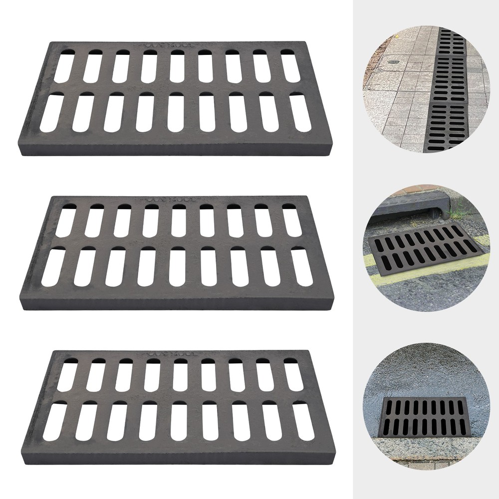 3-Pack Durable Ductile Cast Iron Drain Grate for Channel Drainage System
