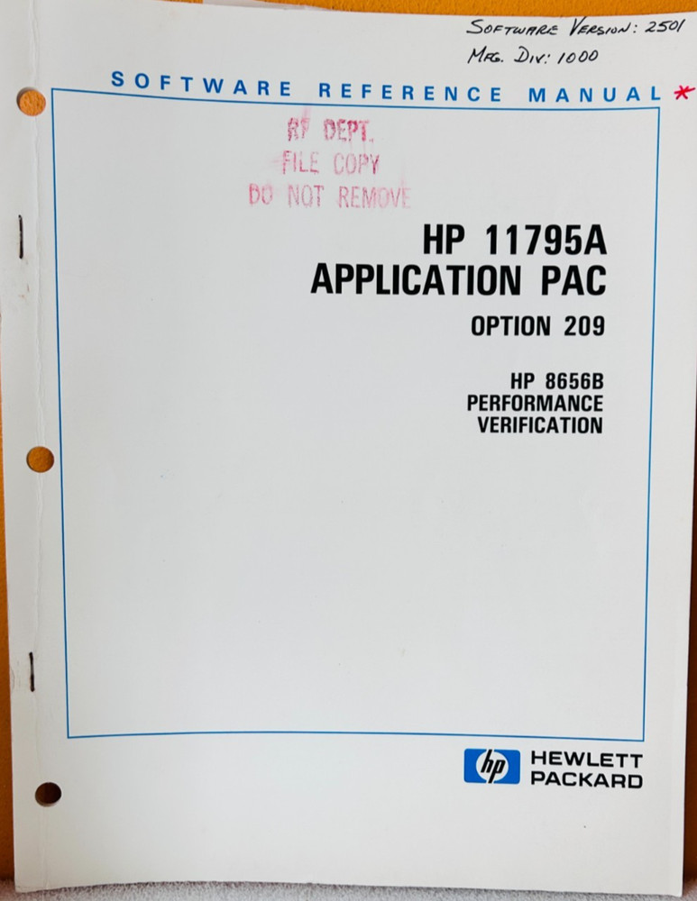 HP 11795-90015 Model 11795A Application PAC Opt 209 Software Reference Manual.