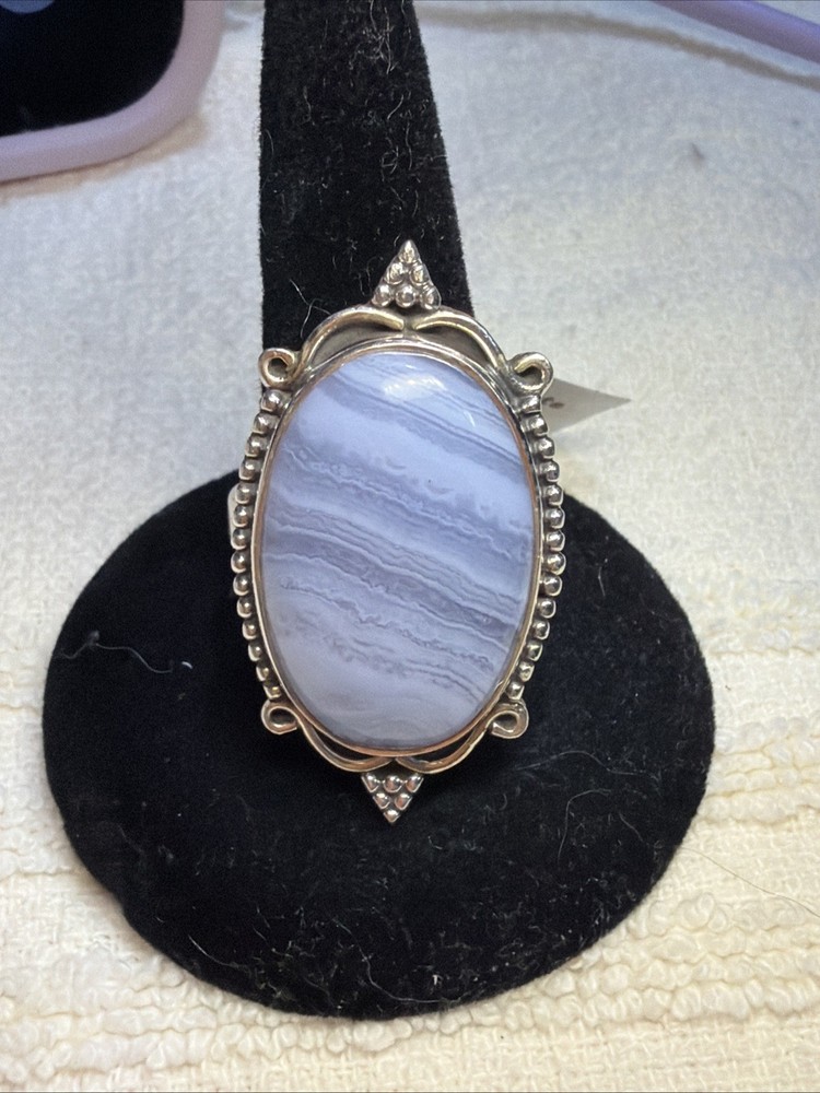 Blue Lace Agate Ring Size 10 Wt 7.9 Grams nwt