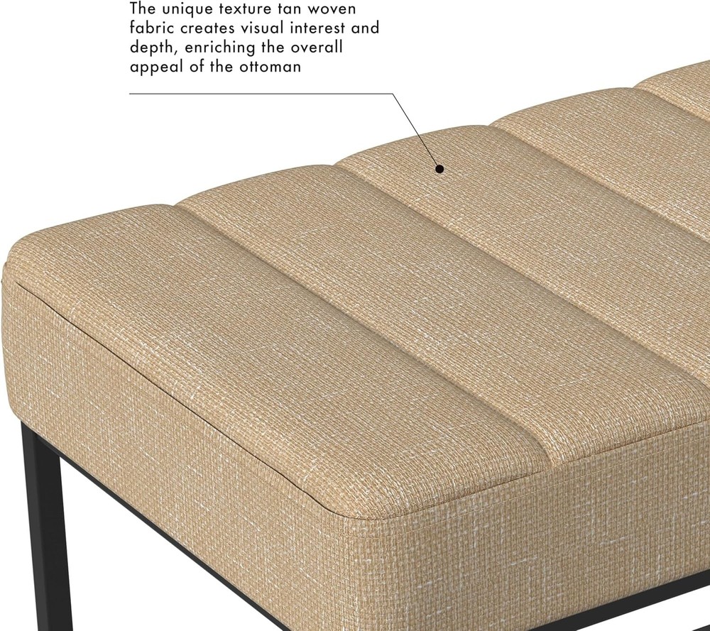 Theodore Channel Tufted Small Ottoman -Light Tan Textured Solid