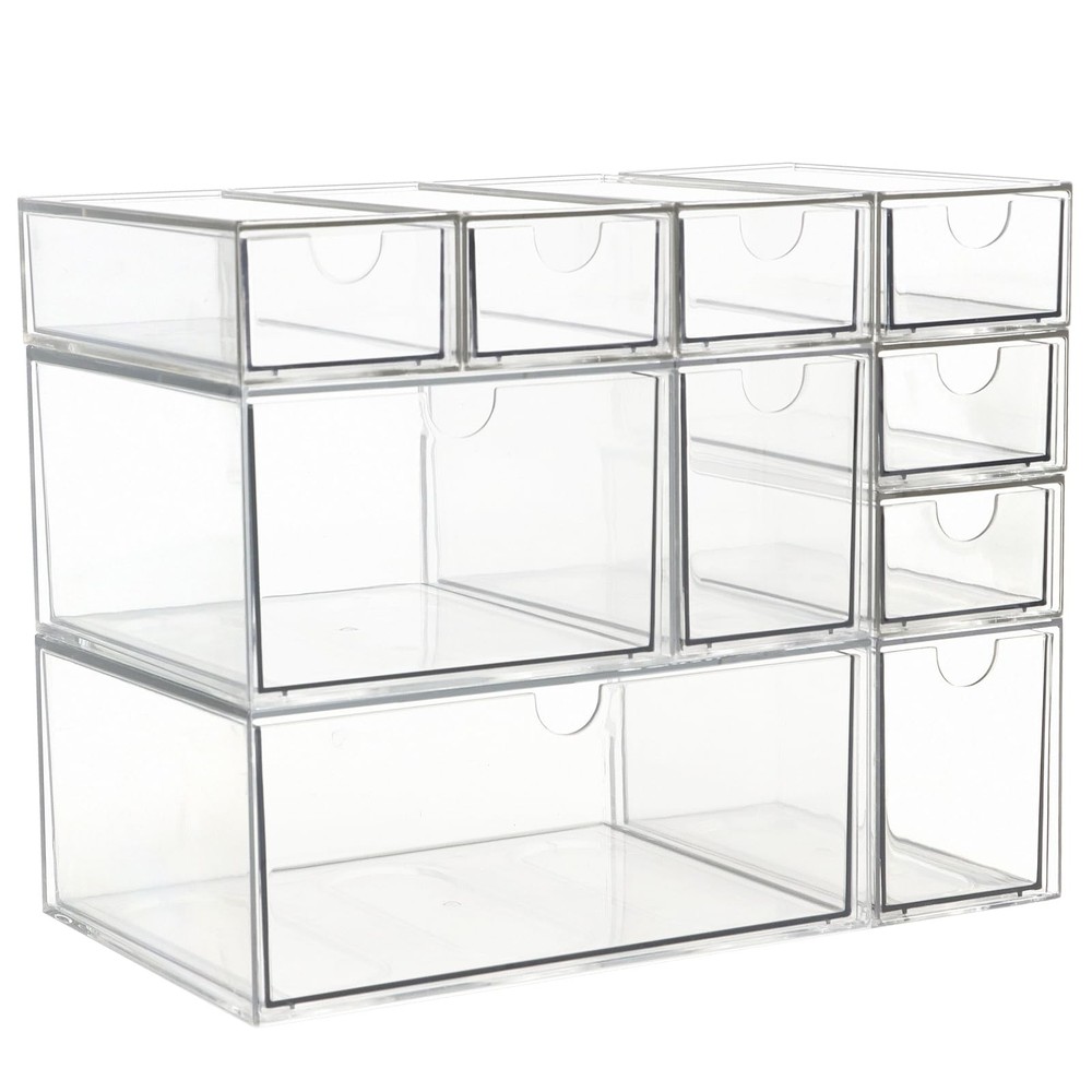 Acrylic Makeup Organizer, 10 Drawers Clear Storage Organizer Desktop Stackabl...