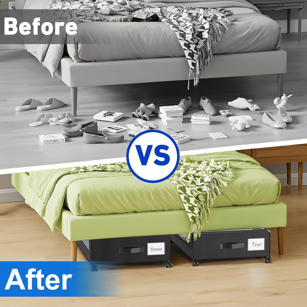 Beborxue under Bed Storage with Wheels, 4-Pack Underbed Storage Containers with