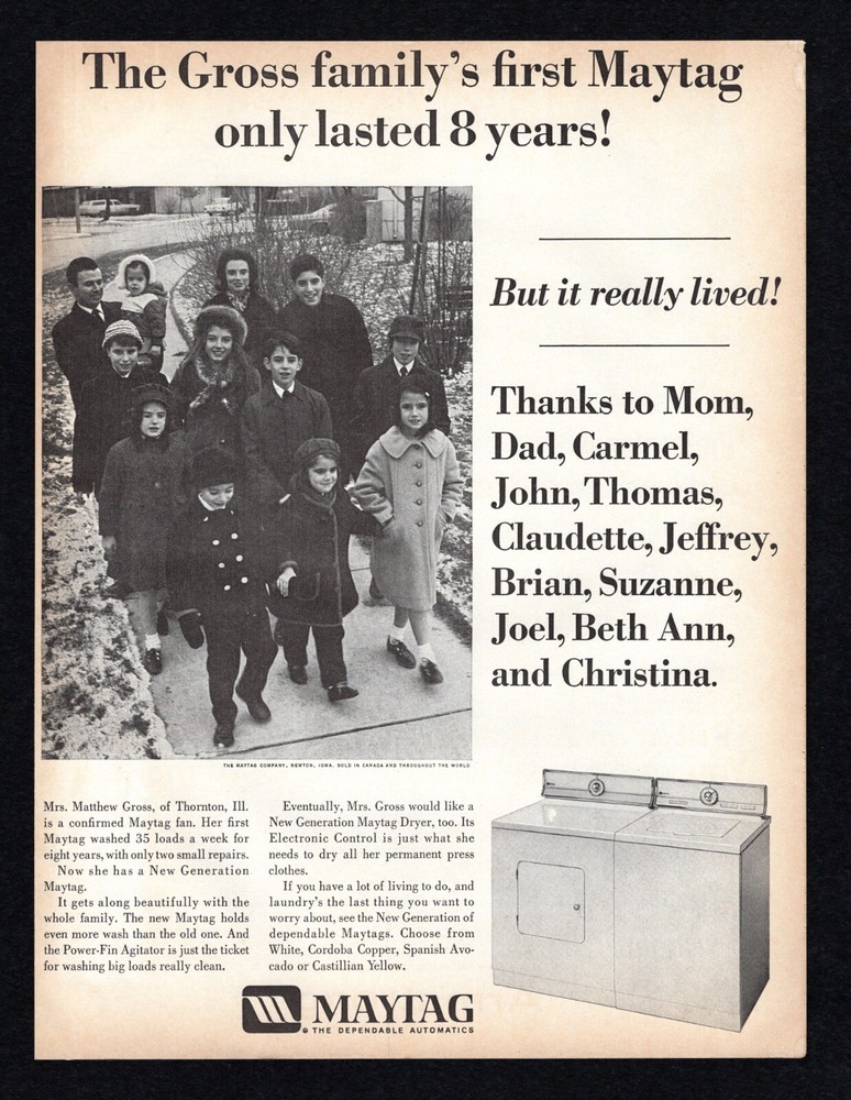 1967 Maytag Dependable Automatics Washing Machine Dryer New Generation Print Ad