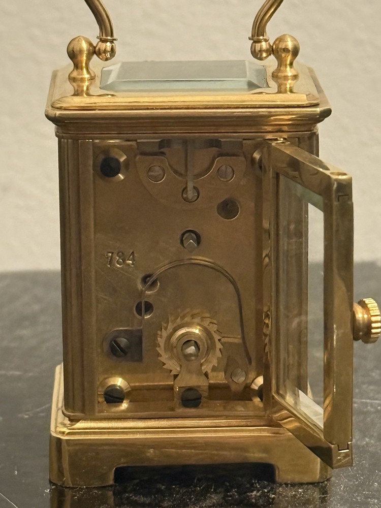 Bronze miniature carriage clock with a silver plated front