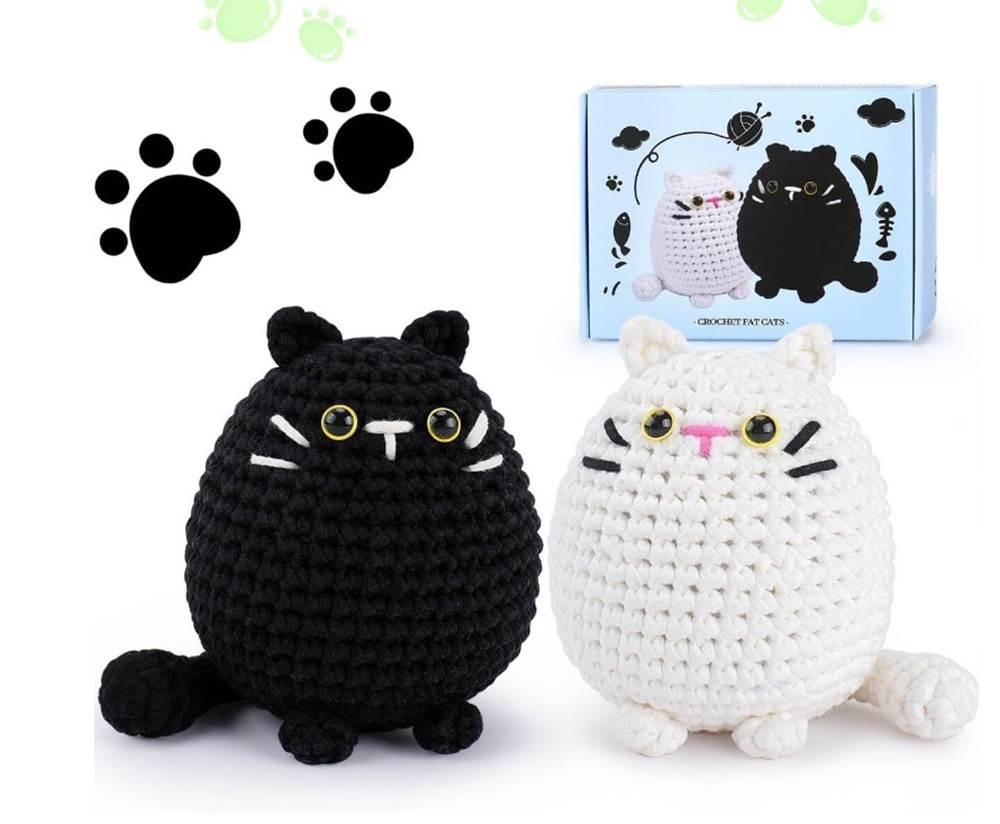 Cat Crochet Kit 2 Pack for Beginners Amigurumi Starter Set with Video Tutorial