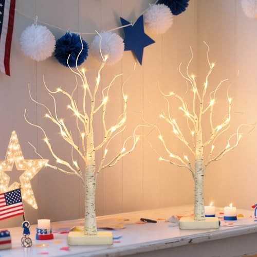Birch Tree with Led Lights, 4th of July Tree, Lighted Mini Small birch2