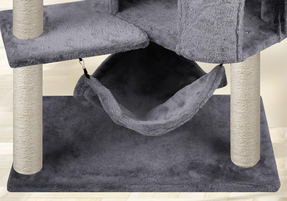Cat Tree with Cat Condo and Big Hammock, Grey