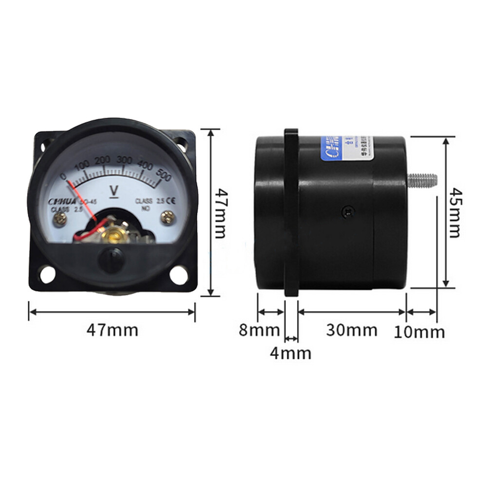 DC 0-500V Analog Voltmeter Analogue Voltage Panel Meter SO45 Directly Connect