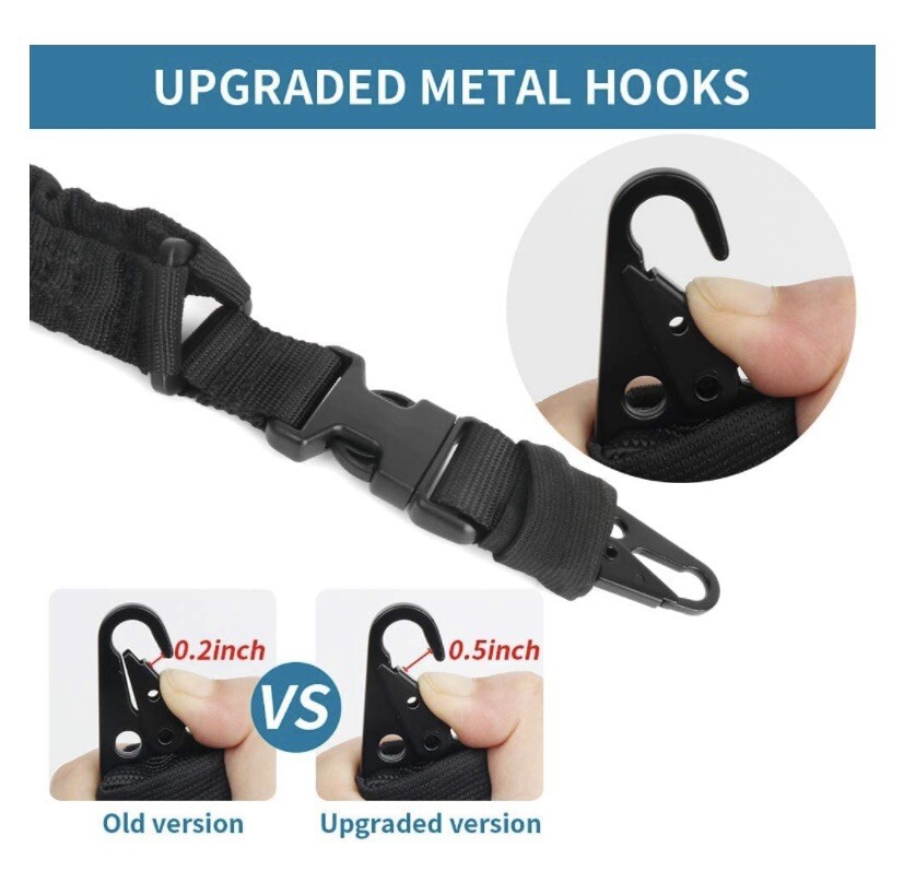 🌟Tactical 2 Point Bungee Rifle Gun Sling, Quick Release HK Hooks & D-Ring Strap