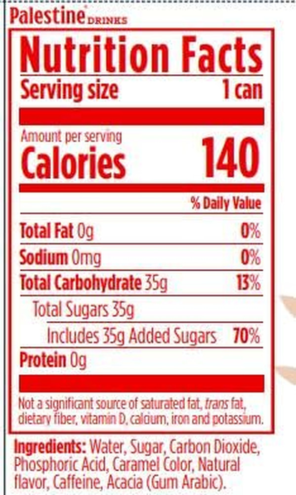 Palestine Cola Carbonated Soft Drink, 330Ml Can, 24-Pack
