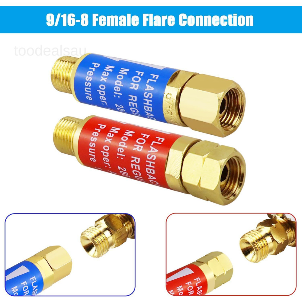 Oxygen Acetylene Flashback Arrestors Set 2-Set Regulator End 9/16-18 Threads B