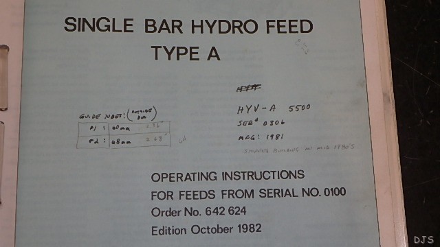 TRAUB SINGLE BAR HYDRO FEED OPERATORS Manual