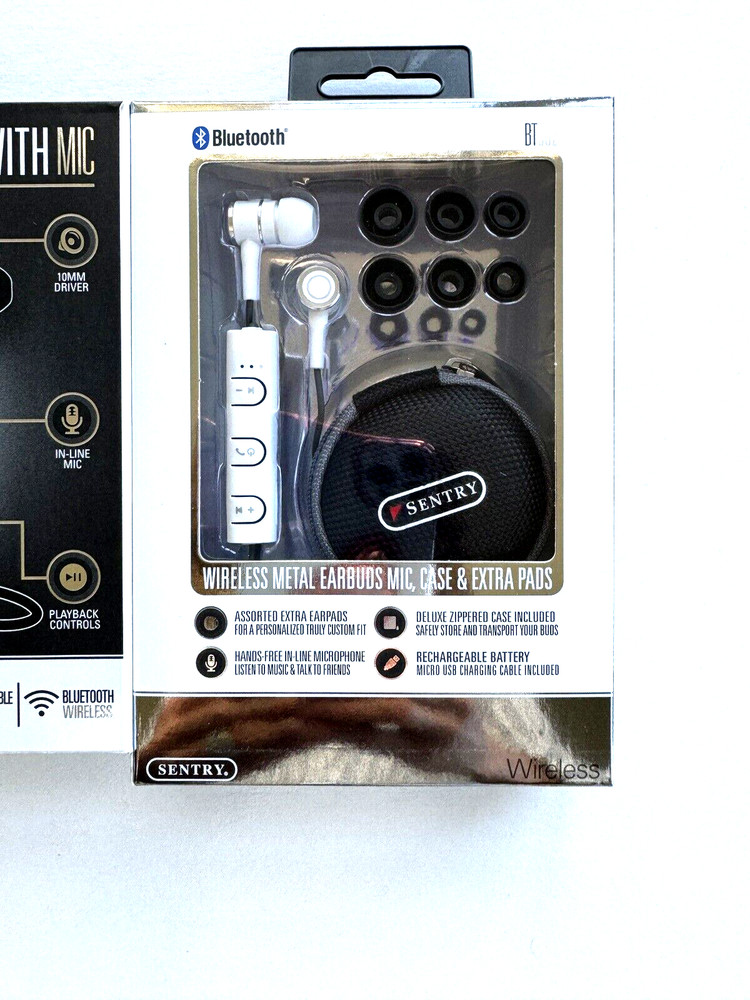 EVO Wireless Bluetooth Earbuds w/Mic - White Includes zippered case, extra pads
