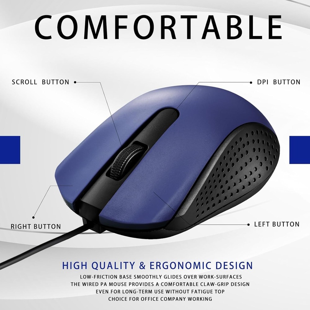 30 Pcs USB Wired Mouse Computer 3 Button Mice Bulk Corded for Blue