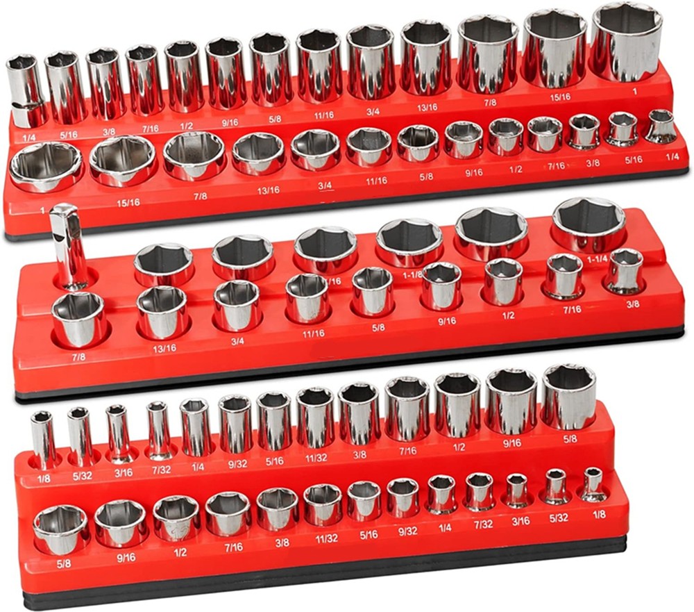 Magnetic Socket Organizer Set 68 Slots Socket Holder Set Includes 1/4" 3/8" 1/2"