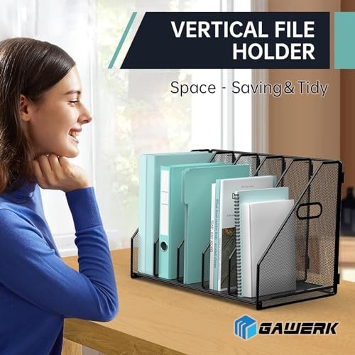 Desktop File Magazine Folder Holder 5 Vertical Compartments, 5 Compartments