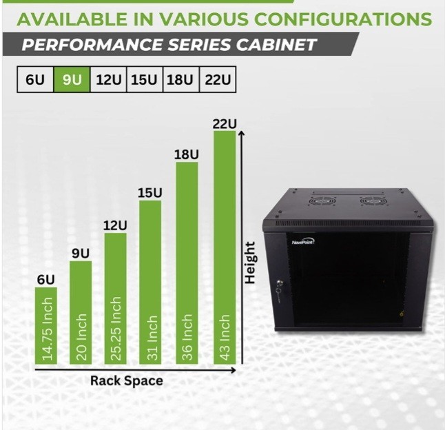 NavePoint Basic IT Wall Mount Network Server Data Cabinet Rack Glass Door