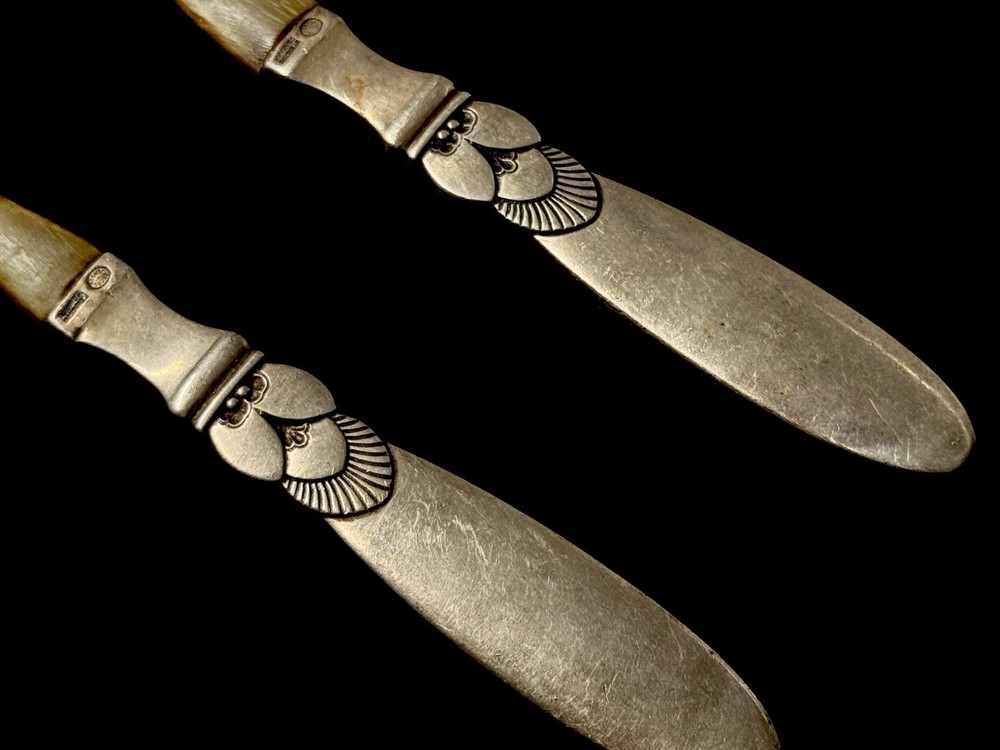 Georg Jensen Sterling Silver Horn Serving Spoon Fork Set