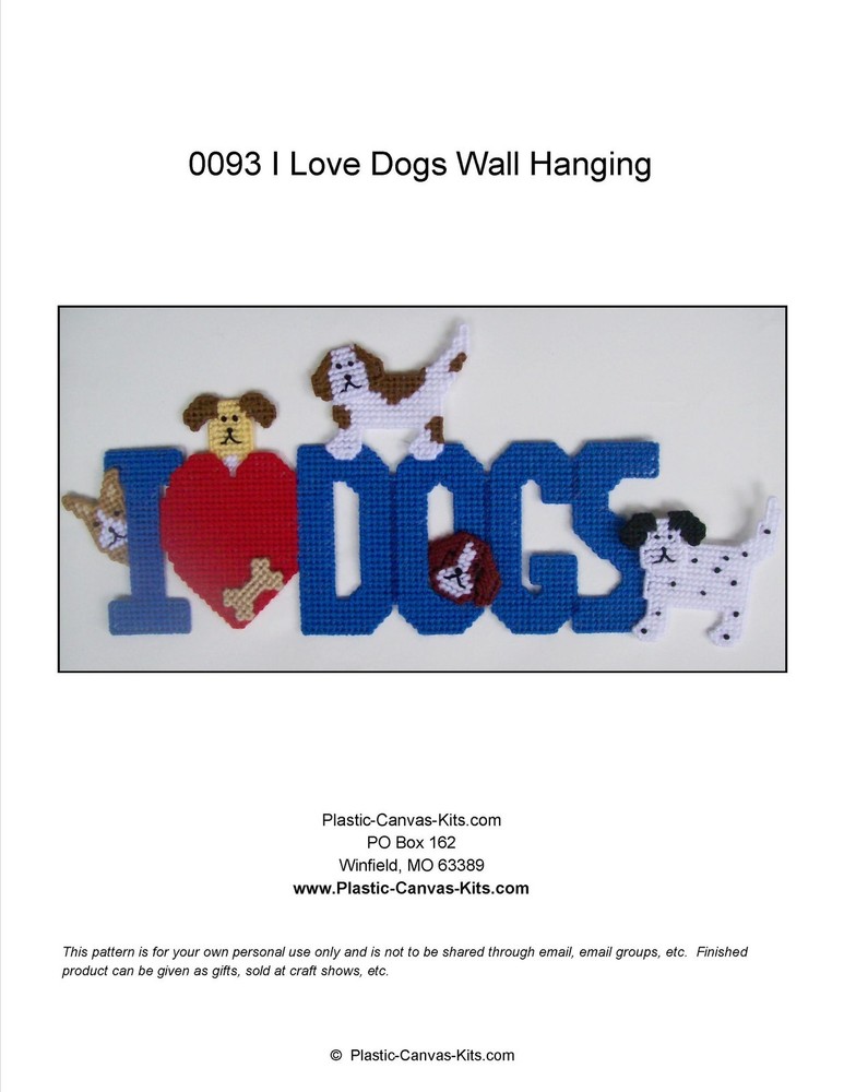 "I love Dogs" Wall Hanging-Plastic Canvas Pattern or Kit