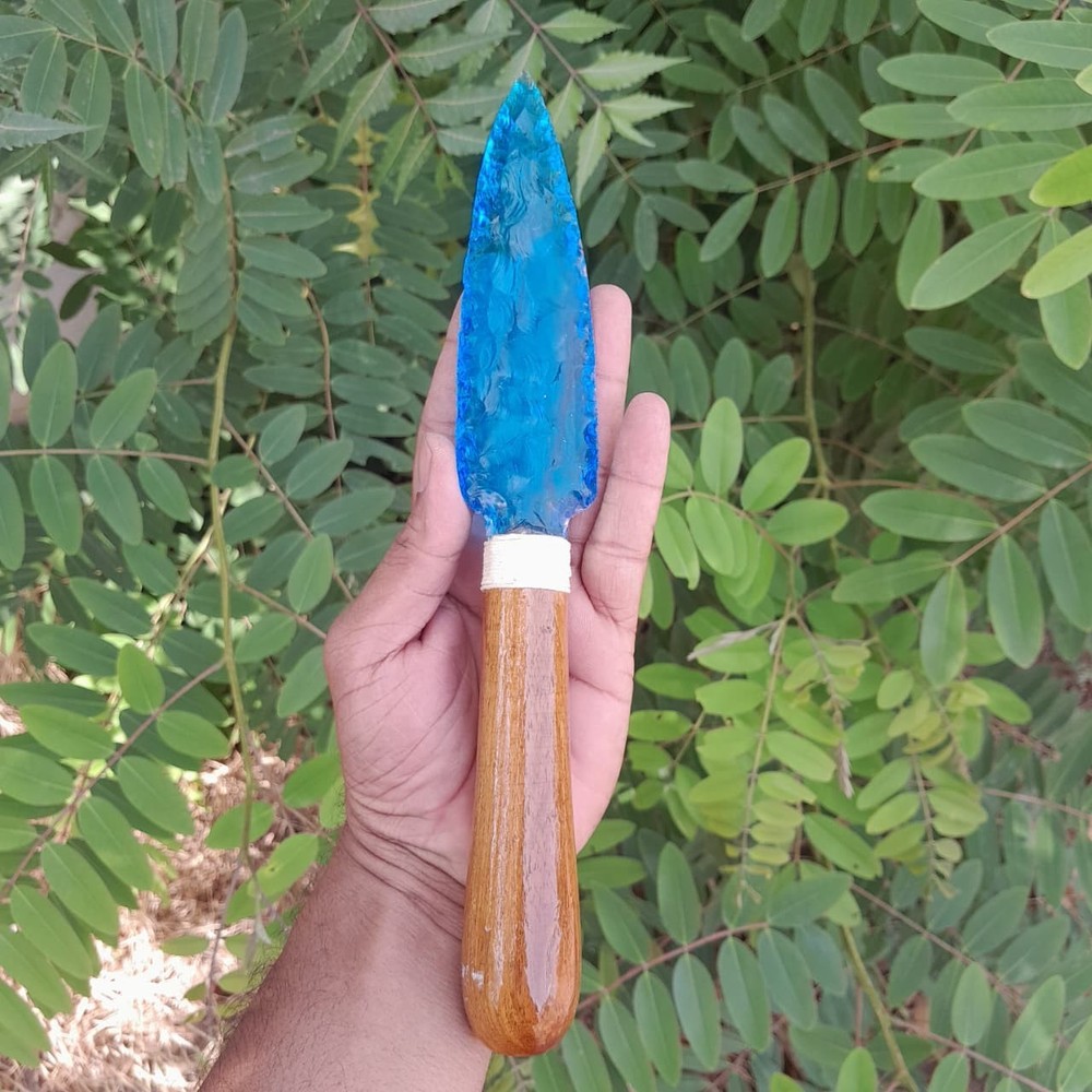 Master Celestial Blade - 10 Inch Hand-Knapped Aqua Obsidian Ritual Dagger,