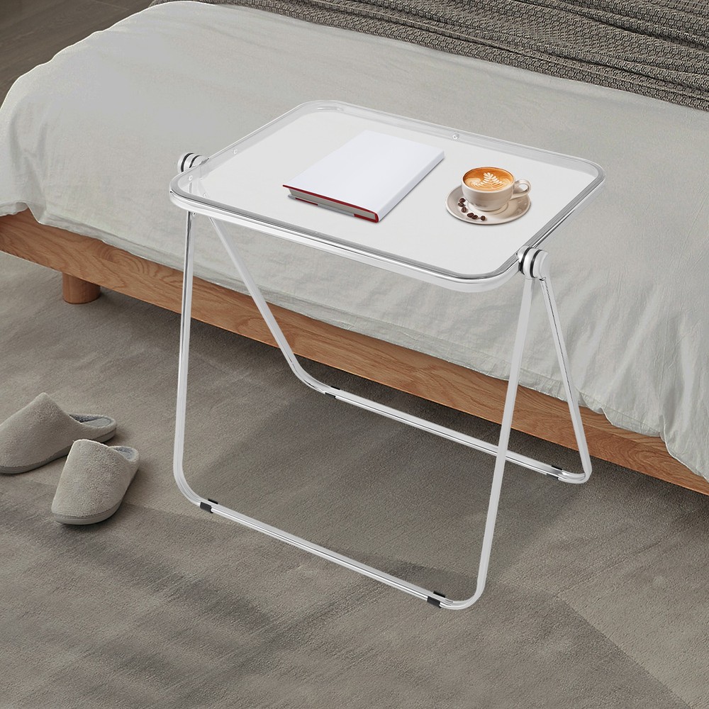 Clear Foldable Side Table Tiny Desk for Home Office, Small Computer Desk