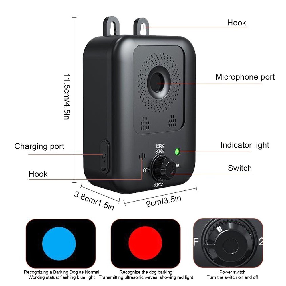 Ultrasonic Dog Bark Control Device Rechargeable 3 Frequency Modes 26ft Range New