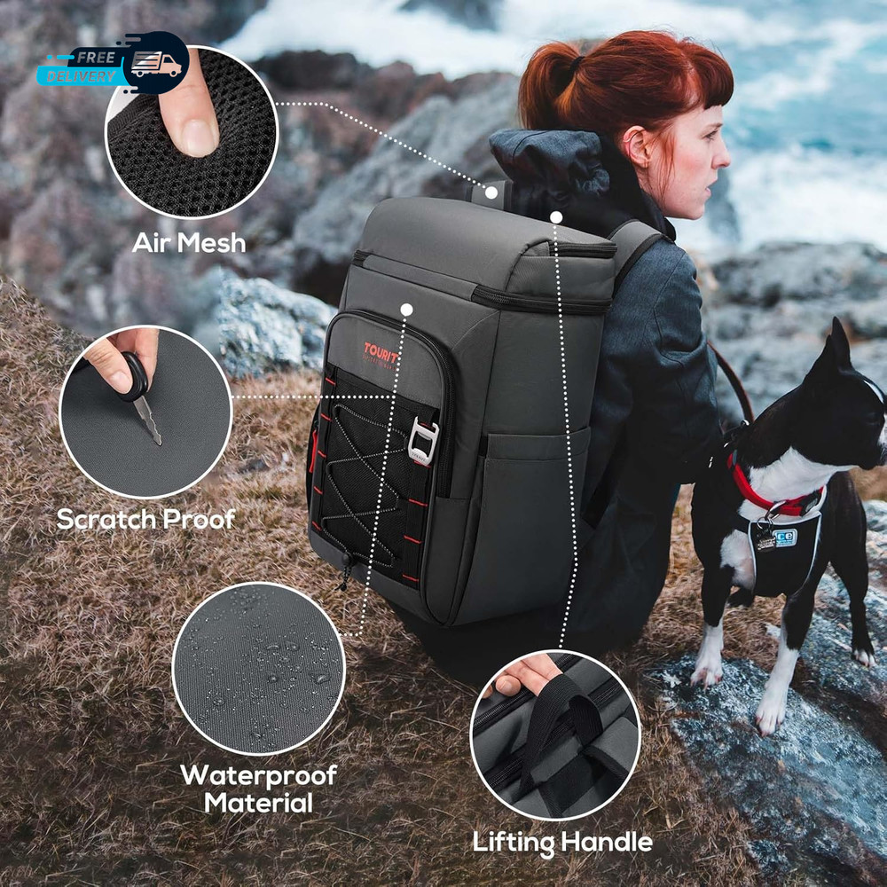 Insulated Backpack Cooler with 2 Compartments 30 Can Capacity Leakproof