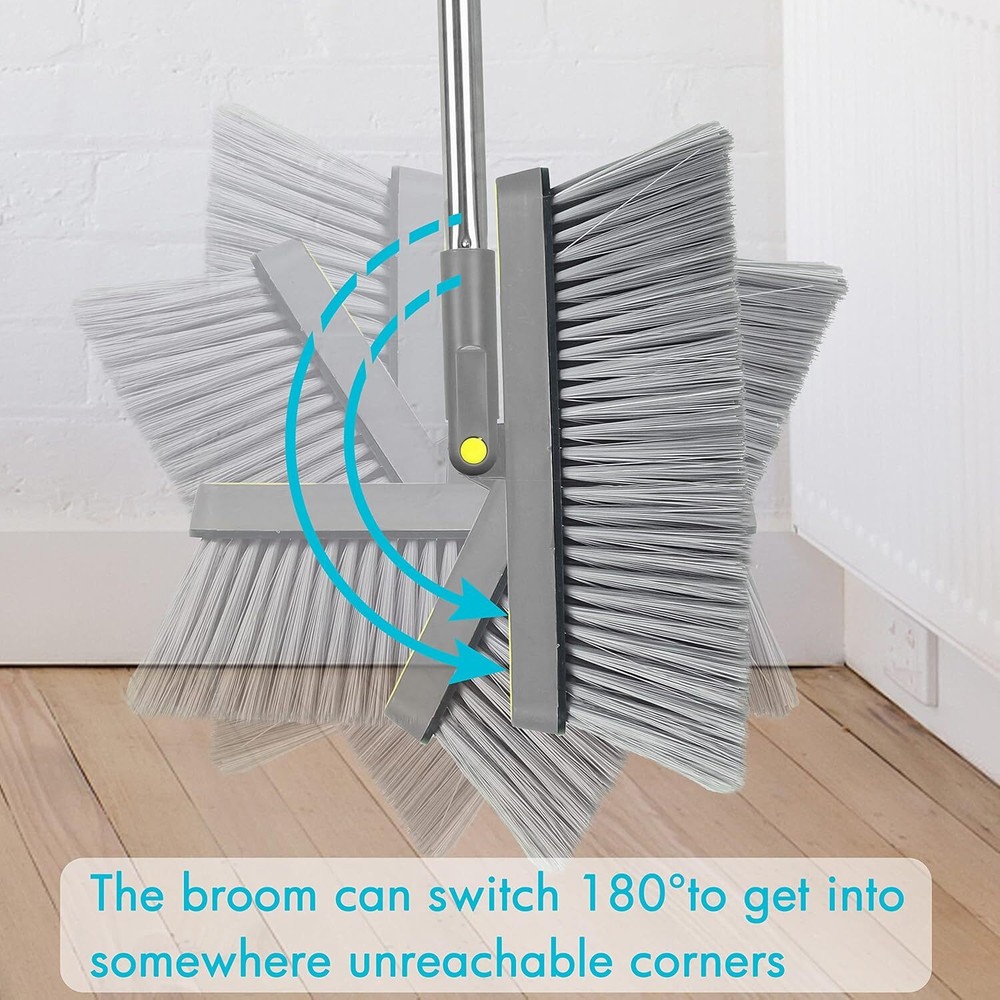 2-Piece Broom and Dustpan Combo Set, 48" Long Adjustable Handle Standing Dustpan