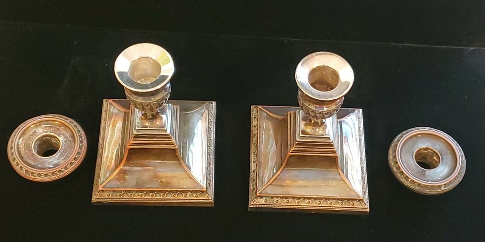 Amazing Art Deco Silver-plated and Copper Candlesticks