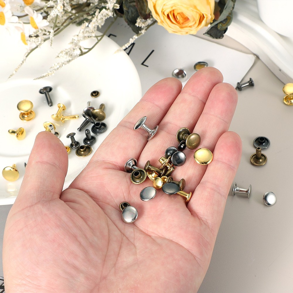 30 Sets Double Cap Leather Rivets, 9x12mm Round Cap Metal Studs, Black