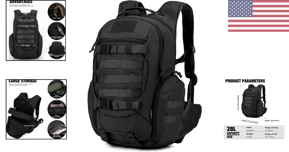 Durable 28L Tactical Molle Backpack with Hydration Compartment for Adventurers