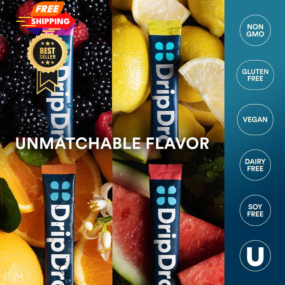 DripDrop Hydration Packets - Bold Variety Pack - Single Serve 16 Count, Blue