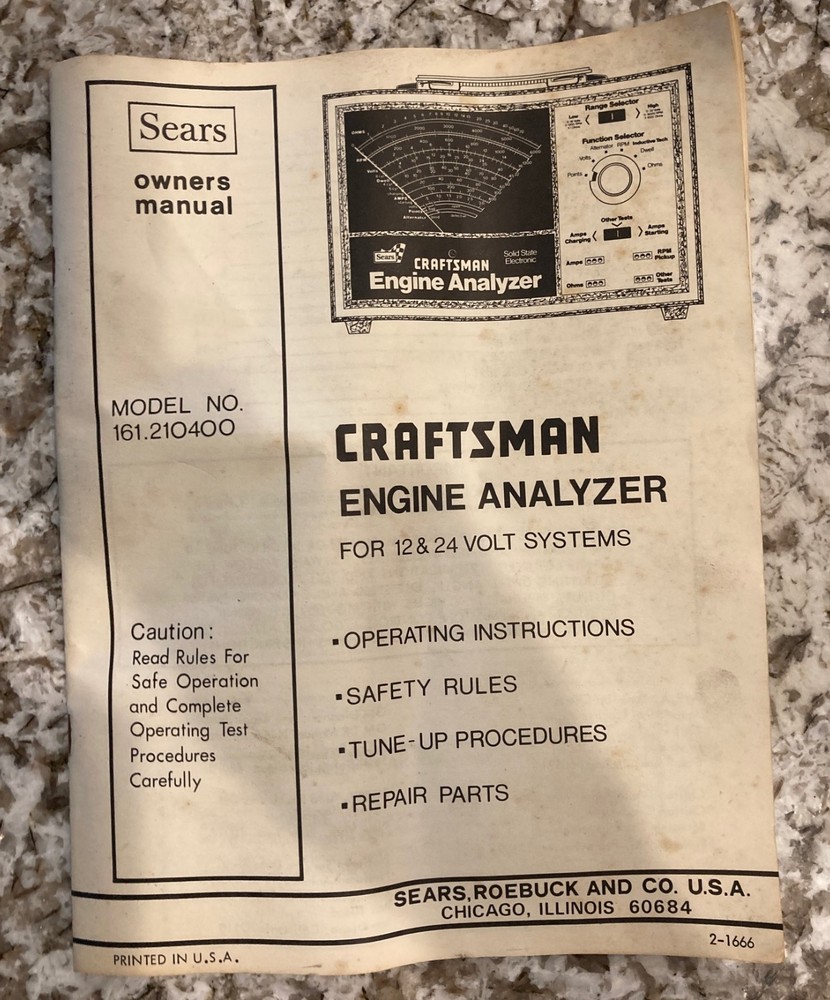 Sears Craftsman 161.210400 Solid State Engine Analyzer With Cables & Manual