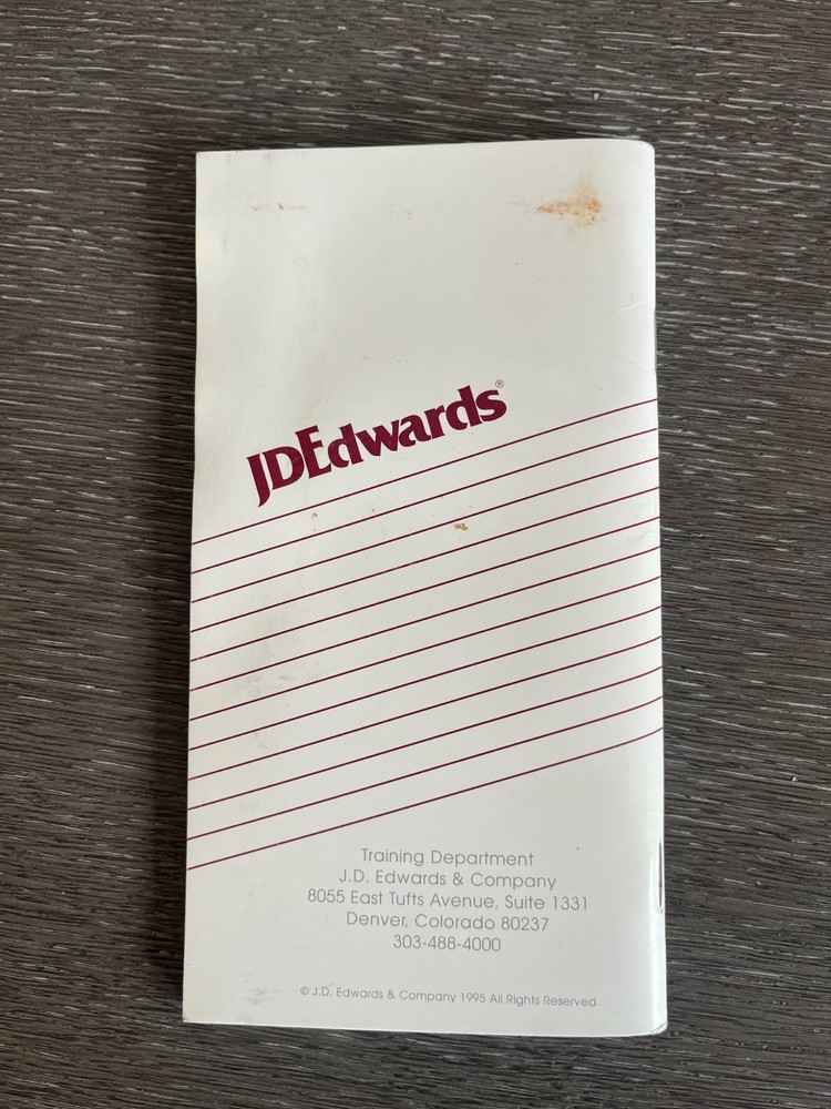 Vintage 1990s JD Edwards Enterprise Software CL Command Summary AS/400 Booklet