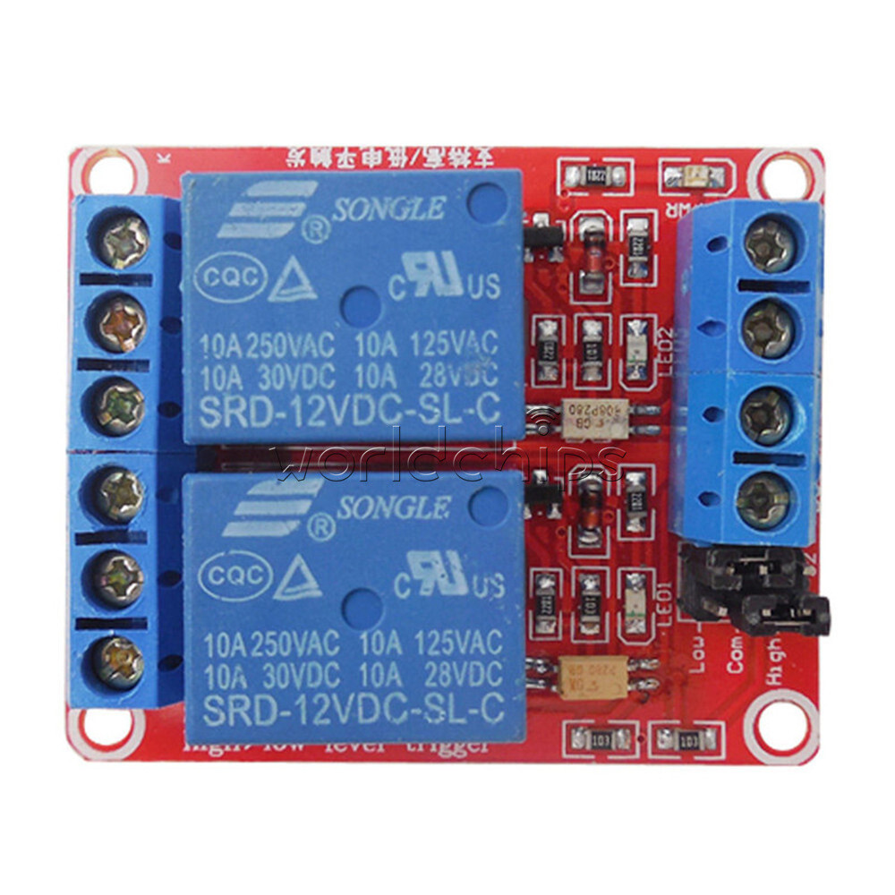 12V 2 Channel Relay Module With Optocoupler Support High Low Level Trigger NEW