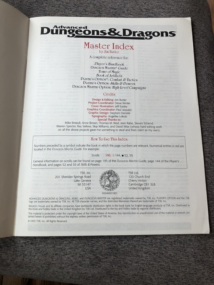 Dungeon Master Screen & Master Index Advanced D&D 9504 INDEX ONLY