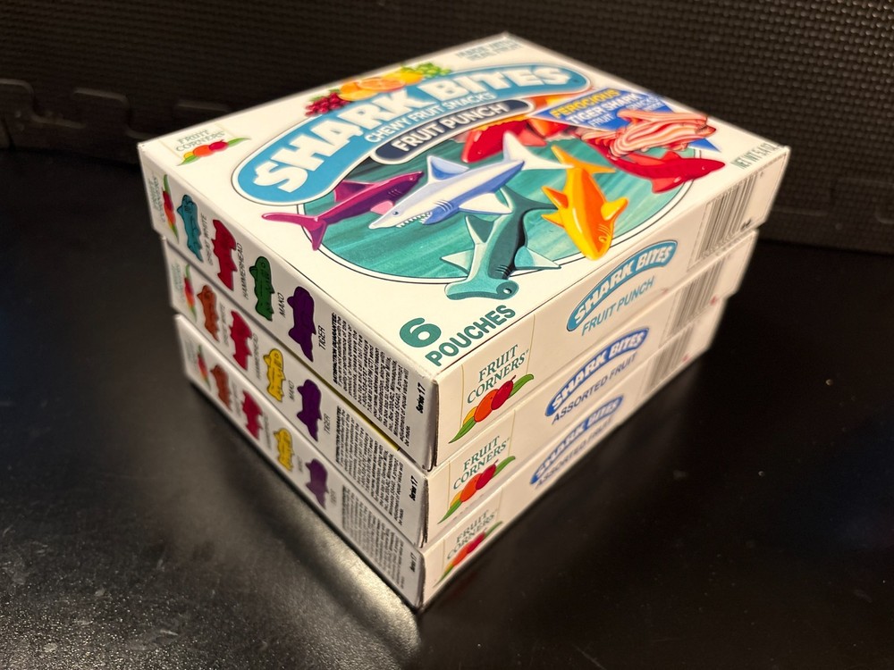 Shark Bites fruit snacks - 3 empty custom design display boxes
