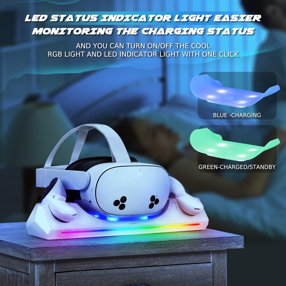 Charging Dock for Quest 3S VR Headset & Controllers, LED Indicator, 2 Batteries