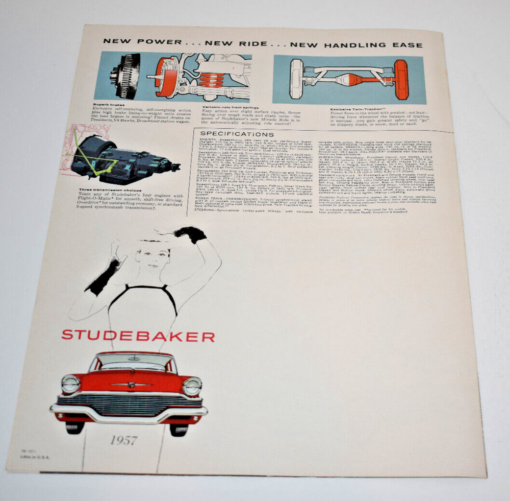 Vintage 1957 Studebaker Large Foldout Sales Brochure