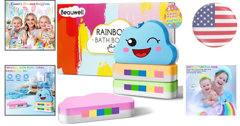 Handcrafted 4-Pc Rainbow Bath Bomb Gift Set - Perfect for Kids’ Easter Baskets