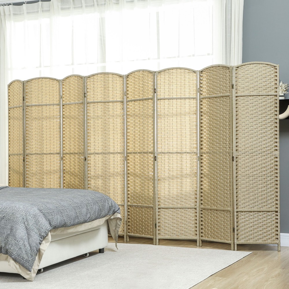 8 Panel Room Divider Freestanding Folding Privacy Screen Beige