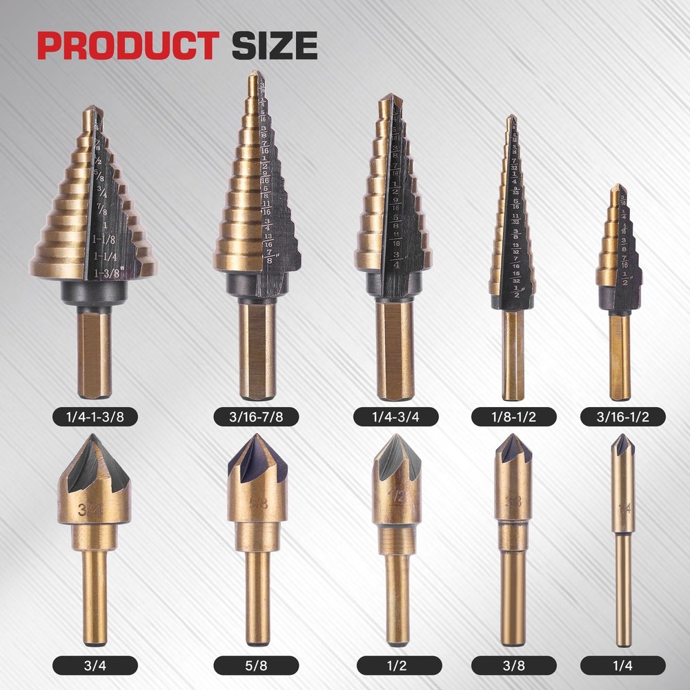 AIMLENTOOL 11PCS Step Drill Bit Set Titanium HSS Countersink Bits Kit